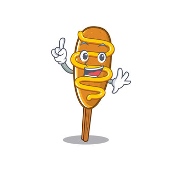 mascot cartoon concept corn dog in One Finger gesture
