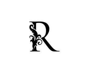 Luxury R Letter Logo. Black Floral R With Classy Leaves Shape design perfect for Boutique, Jewelry, Beauty Salon, Cosmetics, Spa, Hotel and Restaurant Logo. 