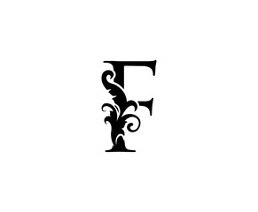 Luxury F Letter Logo. Black Floral F With Classy Leaves Shape design perfect for Boutique, Jewelry, Beauty Salon, Cosmetics, Spa, Hotel and Restaurant Logo. 