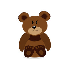 Small brown Teddy bear cartoon character, isolated object, children's vector illustration, white background