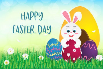 Easter infographic, Vector illustration with Easter bunny holding Easter eggs