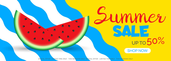 summer sale web banner design with watermelon slices