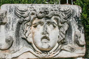 columns and ruins of an ancient Roman temple on the mountain in Turkey