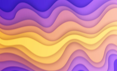 Paper cut background of purple and yellow color. Abstract colorful paper poster textured with wavy layers. Carving craft. Vector EPS 10 illustration. Cover layout design template