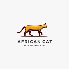 Vector Logo Illustration African Cat Walking Mascot Cartoon Style