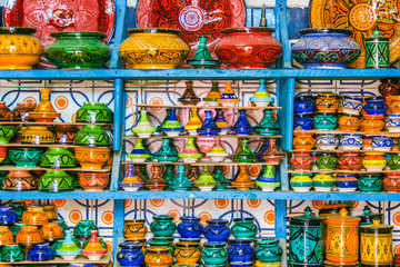 Bright souvenirs at the gift shop in the historic district of the medina