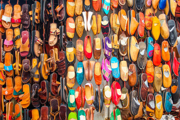 Bright souvenirs on the oriental market in the old district of Essaouira