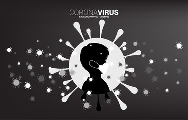 Silhouette man with mask and particle wuhan or Corana virus outbreak background. Concept for flu sickness and illness.