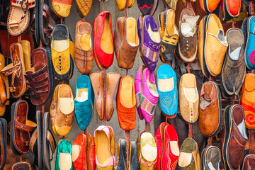 Bright souvenirs on the oriental market in the old district of Essaouira