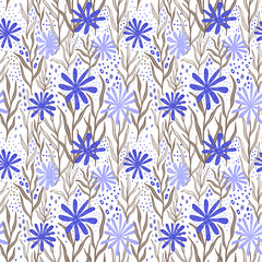 Seamless pattern floral drawing. Background with Hand Painted naive style.