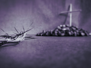 Lent Season,Holy Week and Good Friday concepts - the half image of crown of thorns in purple...