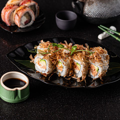sushi on the black background