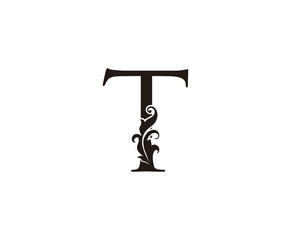 Classic T Letter Logo. Black Floral T With Classy Leaves Shape design perfect for Boutique, Jewelry, Beauty Salon, Cosmetics, Spa, Hotel and Restaurant Logo. 