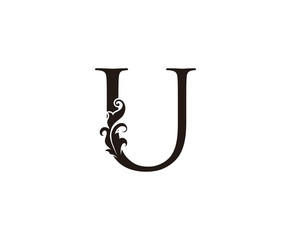 Classic U Letter Logo. Black Floral U With Classy Leaves Shape design perfect for Boutique, Jewelry, Beauty Salon, Cosmetics, Spa, Hotel and Restaurant Logo. 