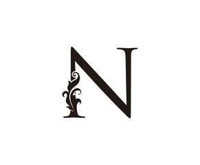 Classic N Letter Logo. Black Floral N With Classy Leaves Shape design perfect for Boutique, Jewelry, Beauty Salon, Cosmetics, Spa, Hotel and Restaurant Logo. 