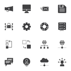 Business data vector icons set, modern solid symbol collection, SEO database filled style pictogram pack. Signs, logo illustration. Set includes icons as network connection security, database server