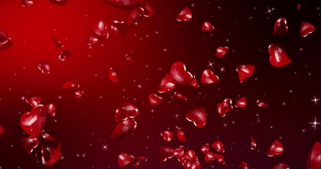 Romantic red polygonal flying hearts in ray of light. Valentines Day. Red event background. 3D rendering illustration - 322700486