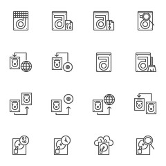 Data recovery line icons set. linear style symbols collection, outline signs pack. Database Technology vector graphics. Set includes icons as HDD analyzing, data server connection, cloud storage copy
