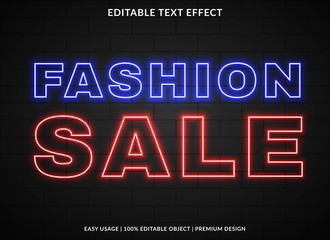fashion sale text effect template with glowing type style and neon text concept use for brand label and logotype 