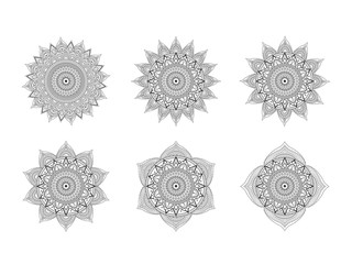 Vector set of Mandalas on white background. Ethnic oriental patterns collection.
