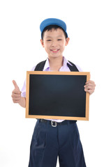 young boy with a blackboard