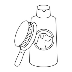 brush pet with dog care bottle isolated icon vector illustration design