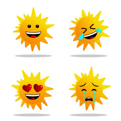 sun emoji. Cute vector character set isolated on white