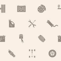 Car repair background - Vector seamless pattern solid silhouettes of spare vehicle parts for graphic design