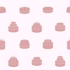 Cakes background - Vector seamless pattern solid silhouettes of sweet dessert, pastry, chocolate and cupcake for graphic design