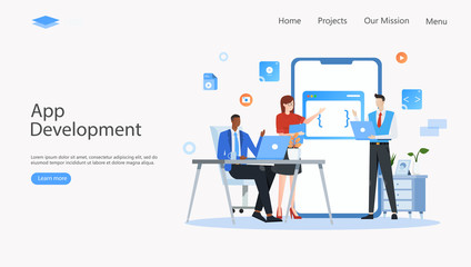 Mobile App Development Vector Illustration Concept , Suitable for web landing page, ui, mobile app, editorial design, flyer, banner, and other related occasion
