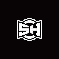SH logo monogram with ribbon style circle rounded design template