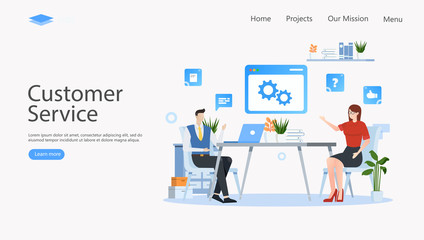 Customer Support and Advising Clients Vector Illustration Concept , Suitable for web landing page, ui, mobile app, editorial design, flyer, banner, and other related occasion