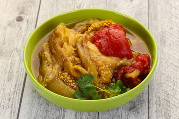 Caucasian cuisine - baked eggplant and tomato