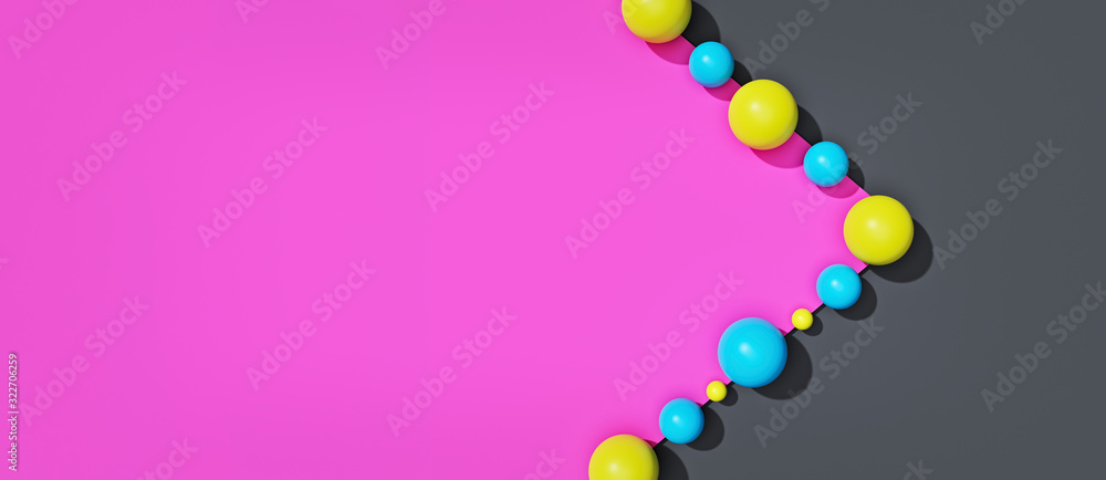 Poster minimal abstract shapes horizontal banner with copy space. top view. 3d rendering
