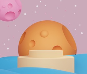 3d abstract minimal geometric forms. Space, Galaxy and Universe with star planet theme. Fashion show stage,pedestal, shopfront. Empty scene for show and mock up.