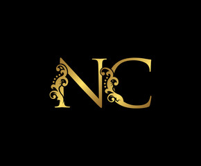 Initial letter N and C, NC, Gold Logo Icon, classy gold letter monogram logo icon suitable for boutique,restaurant, wedding service, hotel or business identity.