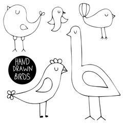  hand drawn doodle birds set. Abstract vector collection. Ornitology collection.Good for posrer, postcard, print