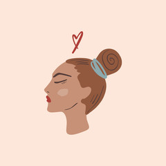 Fashion beauty blogger girl. Frenchwoman Parisian lady lifestyle concept. Modern influencer, trendy woman. Minimalist flat isolated illustration for blog design, posts, banners and more. Vector Illust