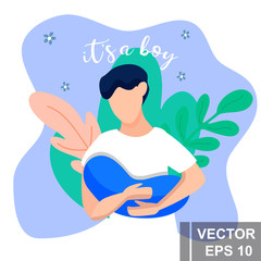 Dad with a baby. Modern style. For printing on postcards. Father's day