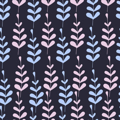 Flower simple minimalistic seamless pattern graphic design for paper, textile print, page fill. Floral background with hand drawn wild flowers, herbs and leaves.