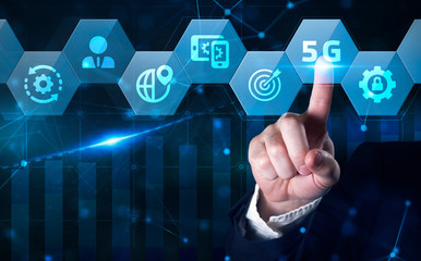 The concept of 5G network, high-speed mobile Internet, new generation networks. Business, modern technology, internet and networking concept.