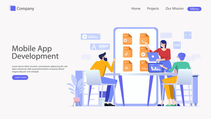 Mobile App Development Vector Illustration Concept , Suitable for web landing page, ui, mobile app, editorial design, flyer, banner, and other related occasion