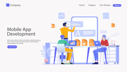 Mobile App Development Vector Illustration Concept , Suitable for web landing page, ui, mobile app, editorial design, flyer, banner, and other related occasion
