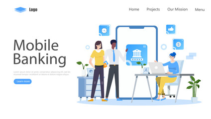 Mobile Banking Vector Illustration Concept , Suitable for web landing page, ui, mobile app, editorial design, flyer, banner, and other related occasion