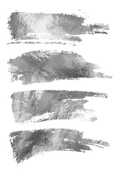 Vector Silver Paint Smear Stroke Stain Set.