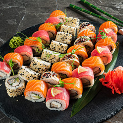 sushi on the marble background