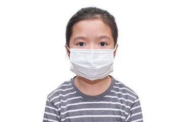 Asian young kid wearing a mask (clipping path)