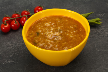 Caucasian Kharcho soup with beef meat