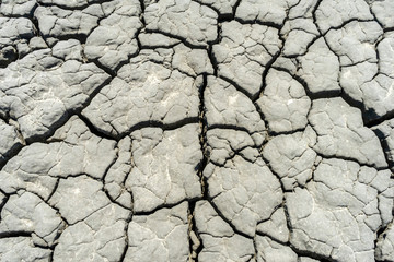 Cracked soil in Berca Muddy Volcanoes area in Buzau, Romania; active muddy volcanoes