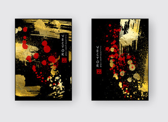 Vector Red, Black and Gold Design Templates for Brochures. Golden Abstract Modern Background.